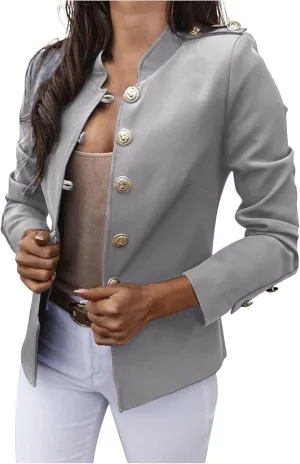 Blazer Jackets for Womens Mock Neck Button Jacket Open Front Cardigan Classic Daily Business Casual Suit Coats