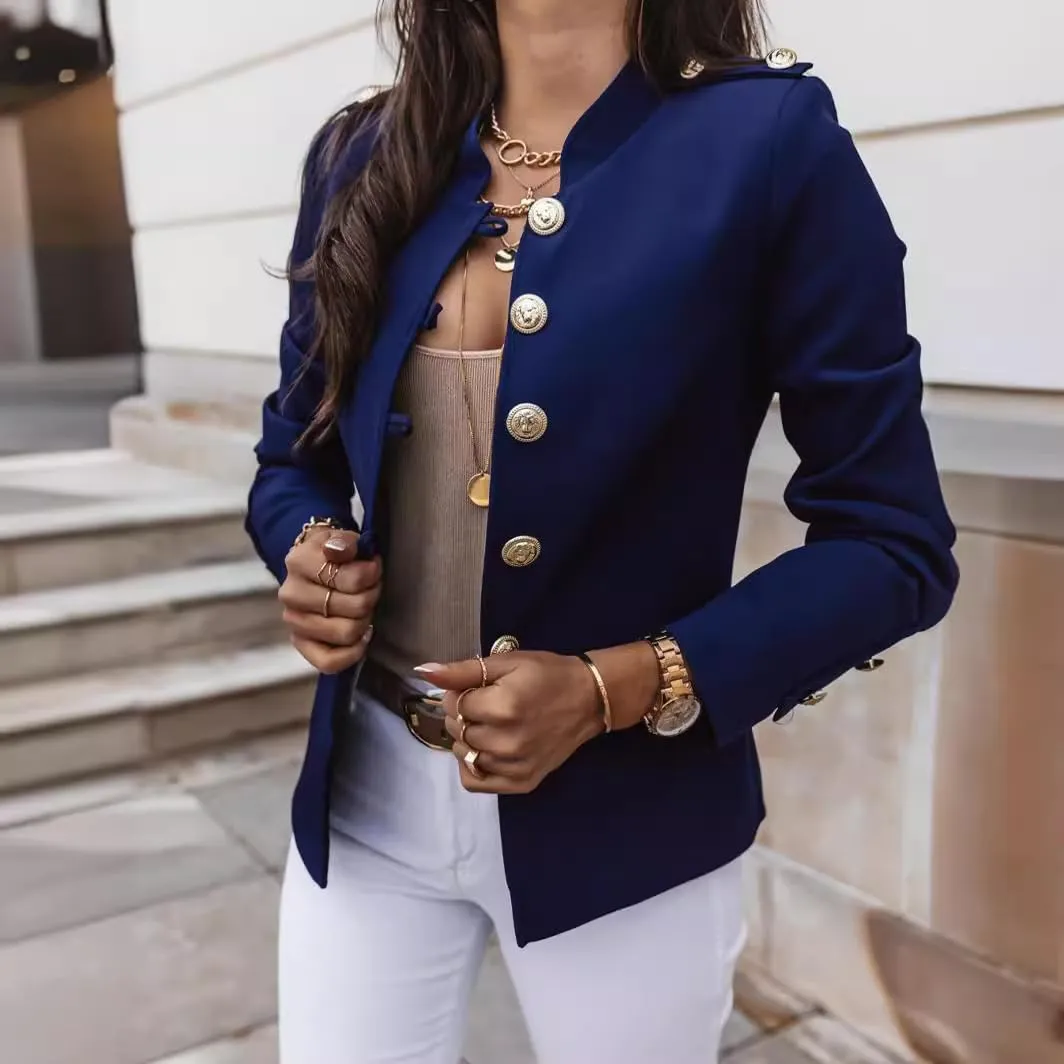 Blazer Jackets for Womens Mock Neck Button Jacket Open Front Cardigan Classic Daily Business Casual Suit Coats