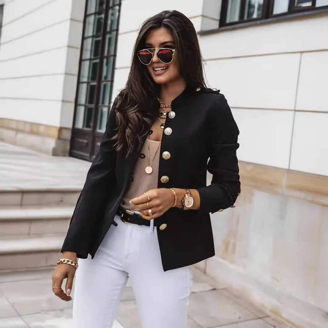 Blazer Jackets for Womens Mock Neck Button Jacket Open Front Cardigan Classic Daily Business Casual Suit Coats