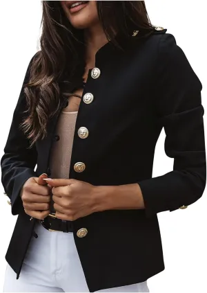 Blazer Jackets for Womens Mock Neck Button Jacket Open Front Cardigan Classic Daily Business Casual Suit Coats