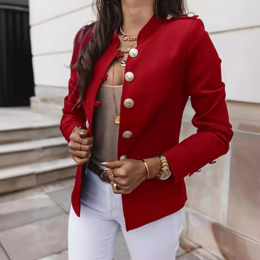Blazer Jackets for Womens Mock Neck Button Jacket Open Front Cardigan Classic Daily Business Casual Suit Coats
