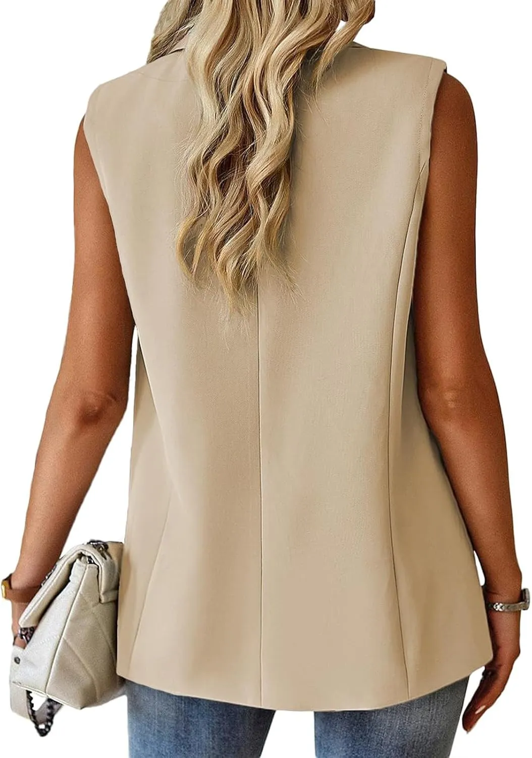 Blazer Vest for Women Sleeveless Vest Tops Open Front Casual Blazer Single Button Work Office Suit Jacket Waistcoat