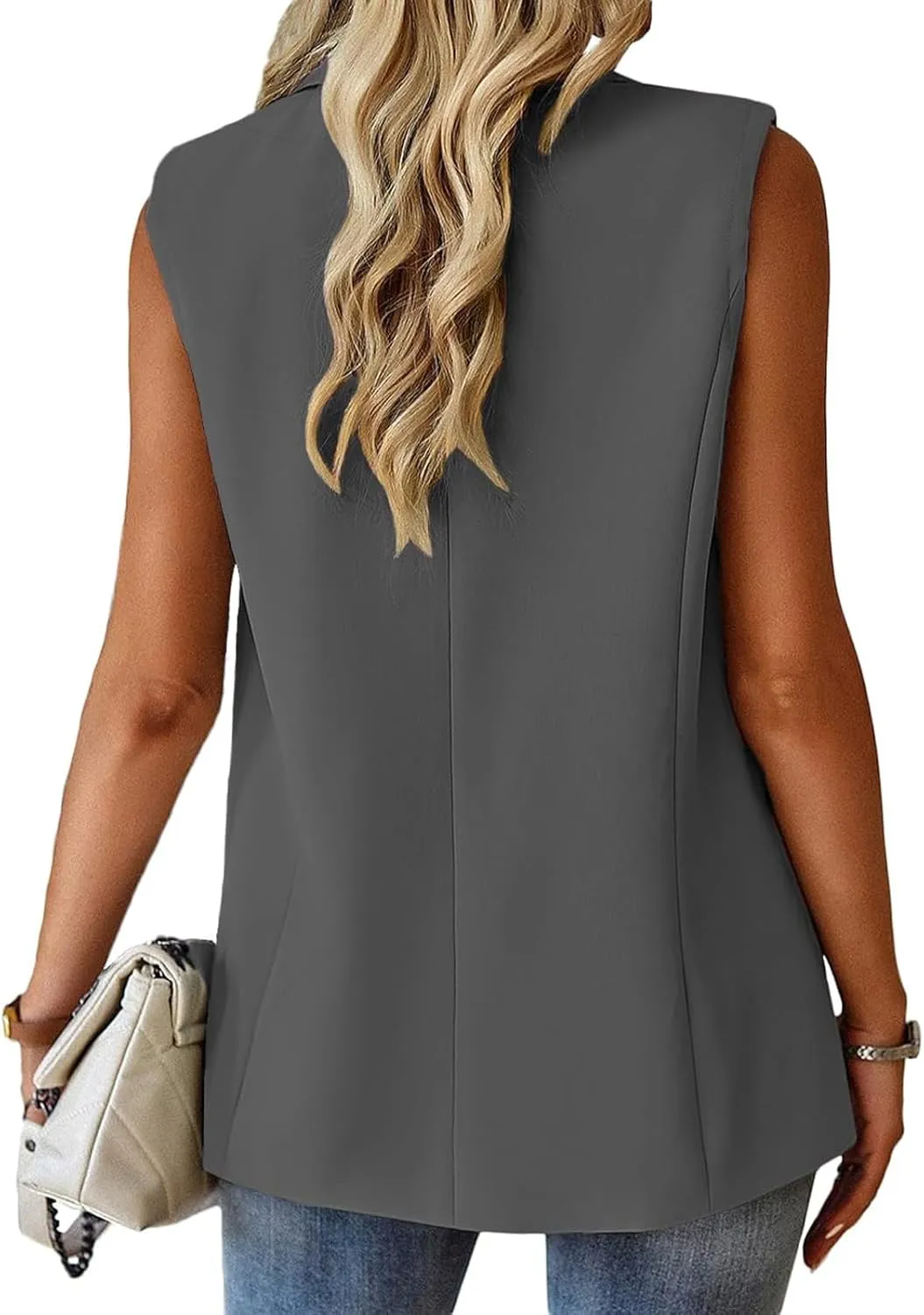 Blazer Vest for Women Sleeveless Vest Tops Open Front Casual Blazer Single Button Work Office Suit Jacket Waistcoat