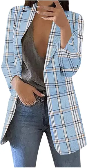 Blazers for Women Long Sleeve Casual Business Suit Jacket Plaid Coat Dressy Jacket Plus Work Office Blazer Outerwear