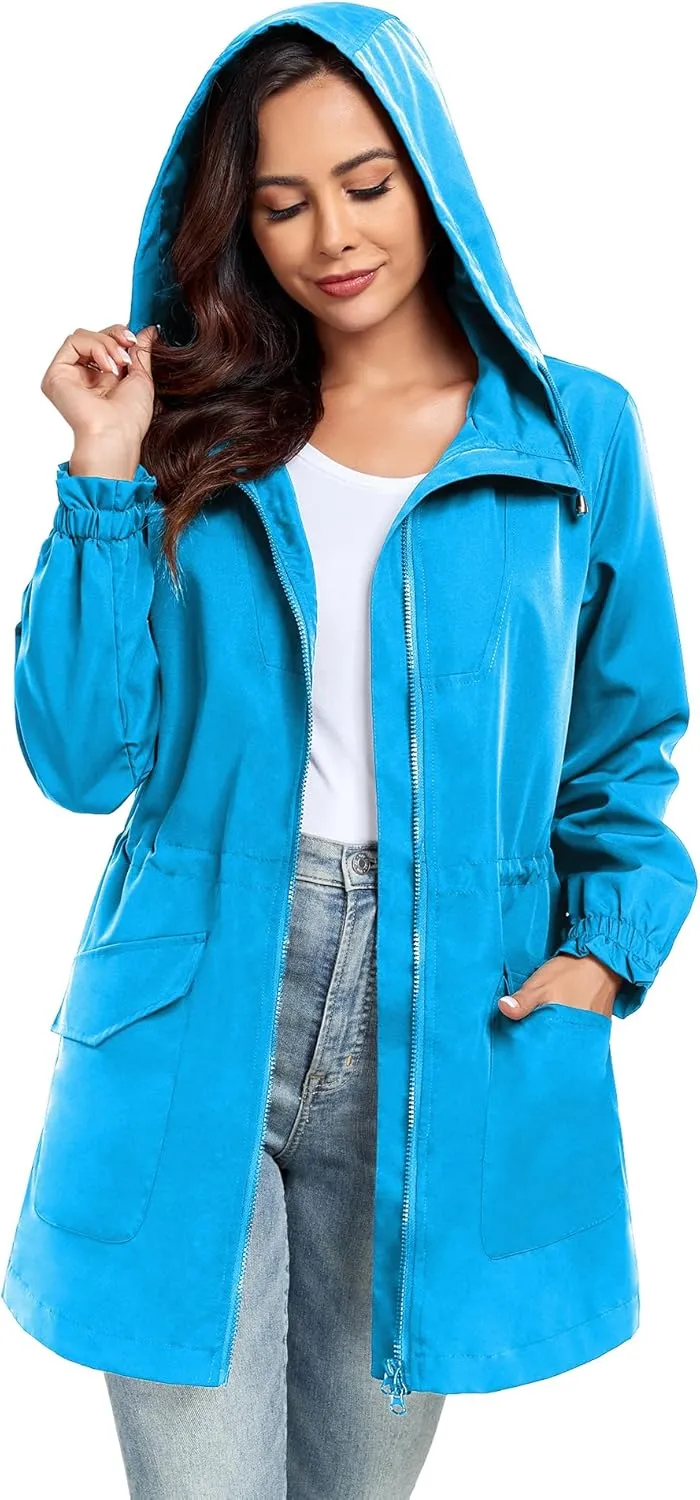 Bloggerlove Women Rain Jacket Waterproof Raincoat with Hood Lightweight Outdoor Windbreaker