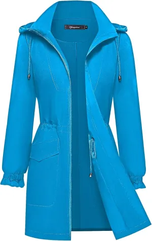 Bloggerlove Women Rain Jacket Waterproof Raincoat with Hood Lightweight Outdoor Windbreaker