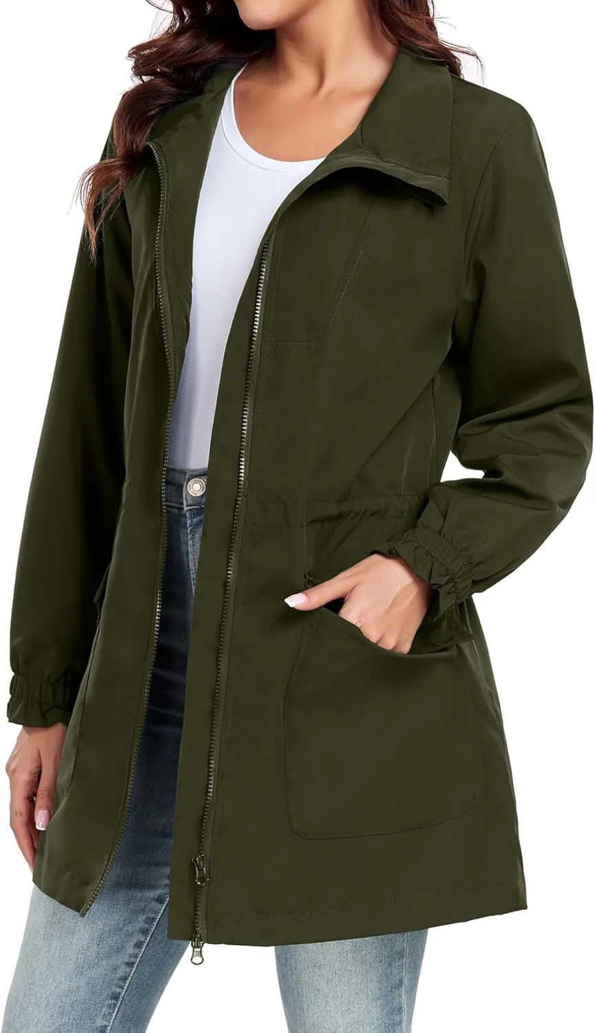 Bloggerlove Women Rain Jacket Waterproof Raincoat with Hood Lightweight Outdoor Windbreaker