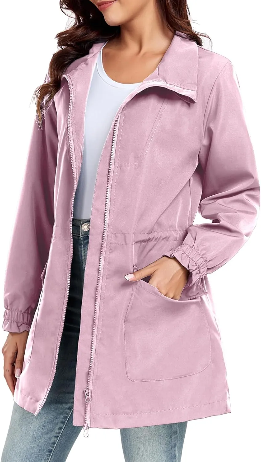 Bloggerlove Women Rain Jacket Waterproof Raincoat with Hood Lightweight Outdoor Windbreaker