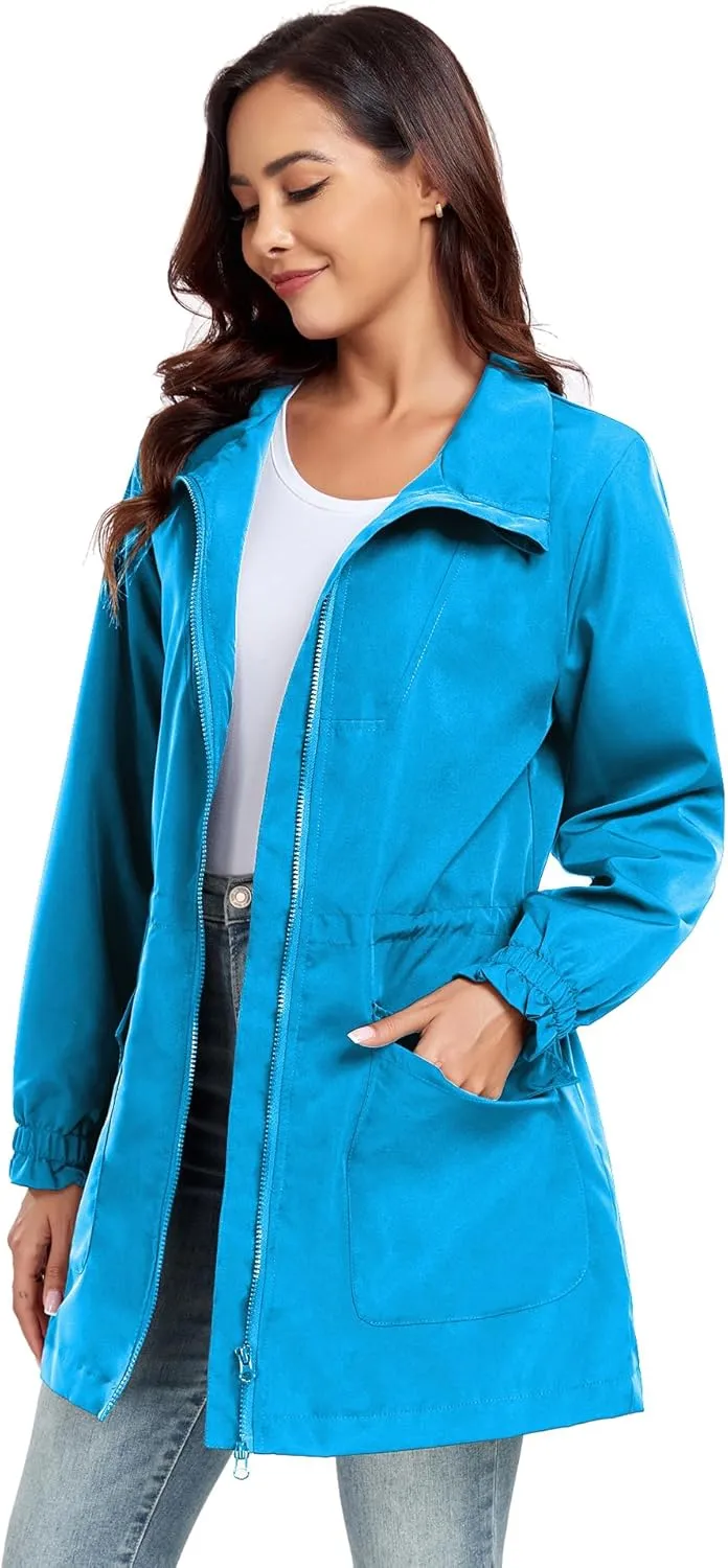 Bloggerlove Women Rain Jacket Waterproof Raincoat with Hood Lightweight Outdoor Windbreaker
