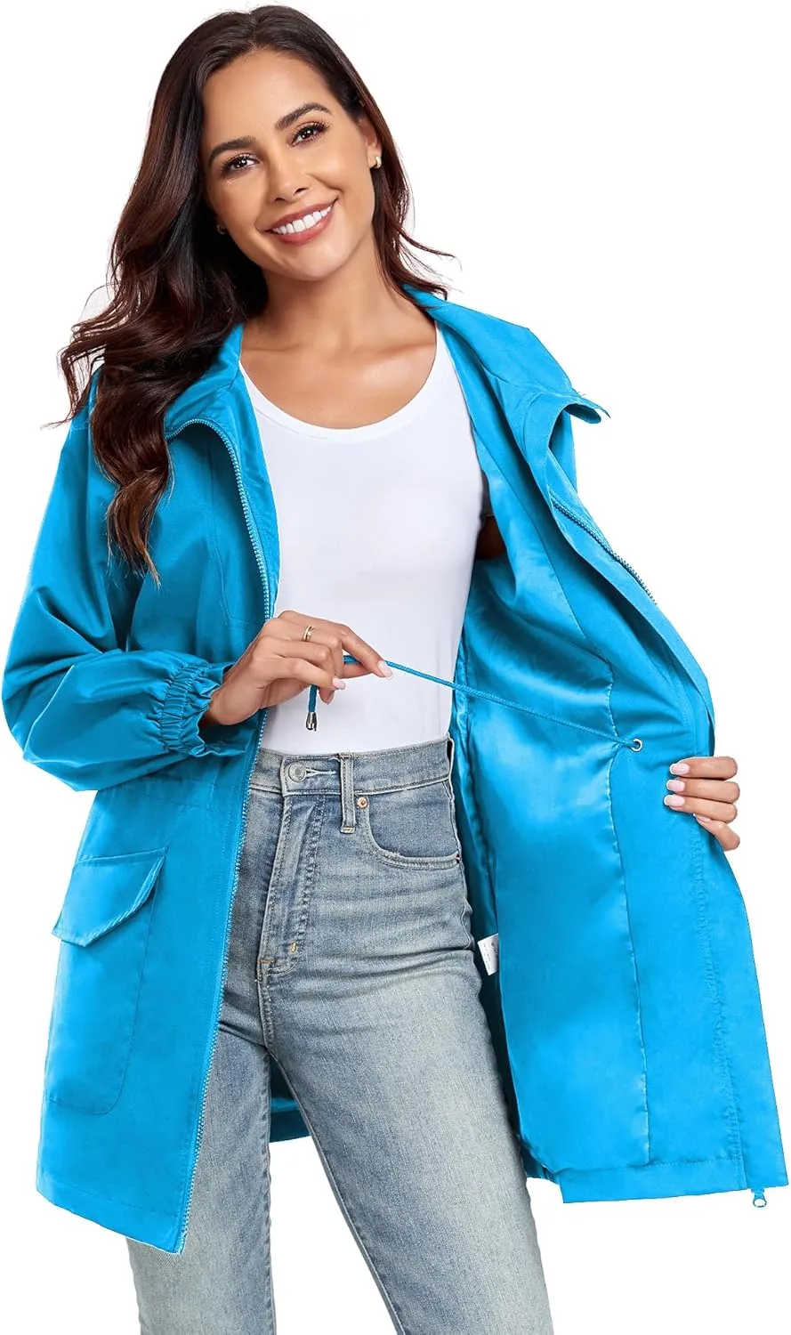 Bloggerlove Women Rain Jacket Waterproof Raincoat with Hood Lightweight Outdoor Windbreaker