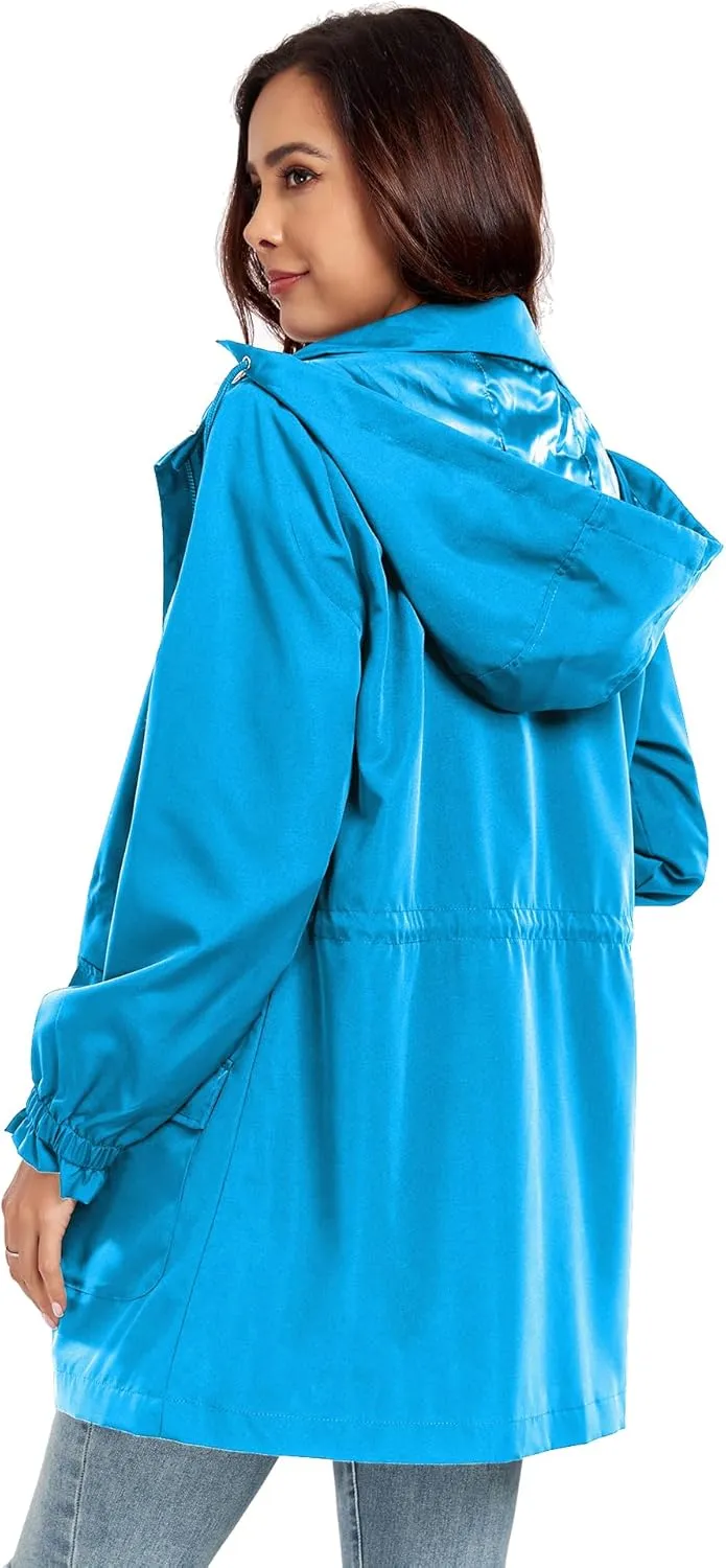 Bloggerlove Women Rain Jacket Waterproof Raincoat with Hood Lightweight Outdoor Windbreaker