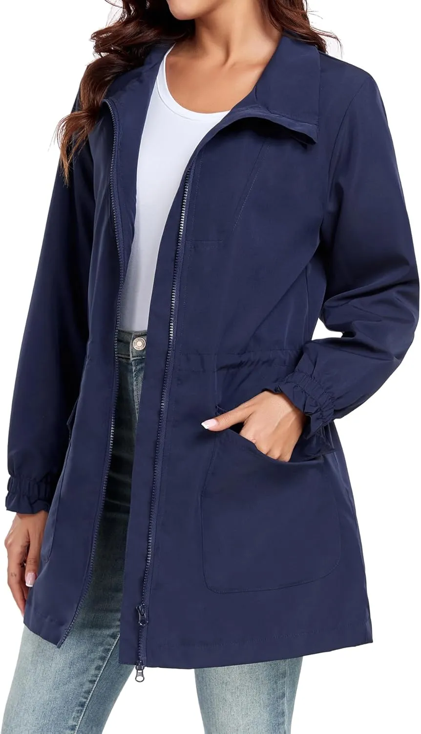 Bloggerlove Women Rain Jacket Waterproof Raincoat with Hood Lightweight Outdoor Windbreaker