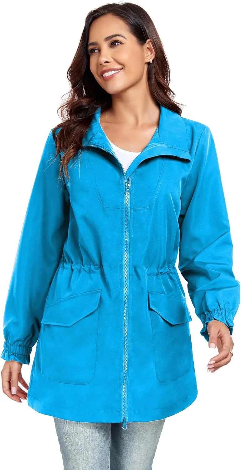 Bloggerlove Women Rain Jacket Waterproof Raincoat with Hood Lightweight Outdoor Windbreaker