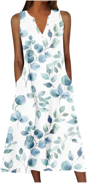 Boho Beach Dresses for Women 2025 Trendy Retro Pattern Sleeveless Dress Summer Casual Travel Vacation Outfits