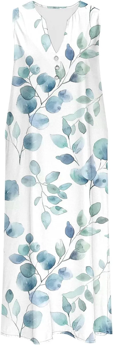 Boho Beach Dresses for Women 2025 Trendy Retro Pattern Sleeveless Dress Summer Casual Travel Vacation Outfits