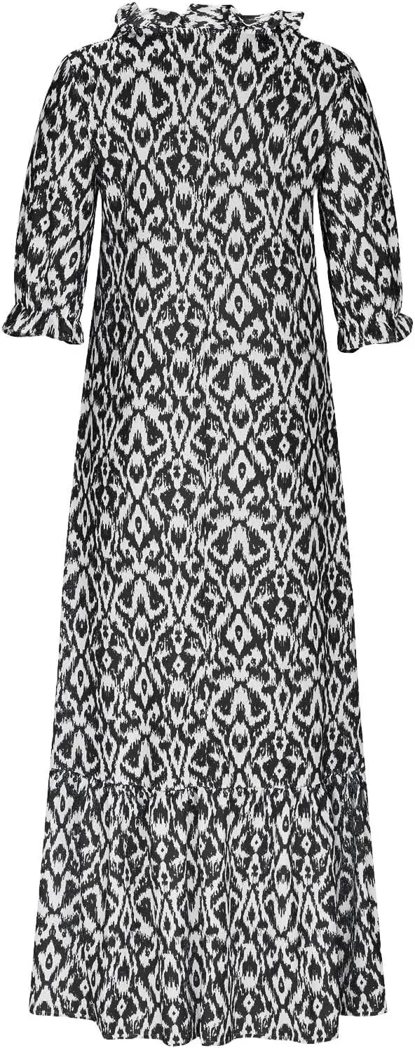 Boho Dress for Women Half Sleeve V Neck Tassel Maxi Dresses Floral Printed Flowy A-Line Beach Vacation Dresses
