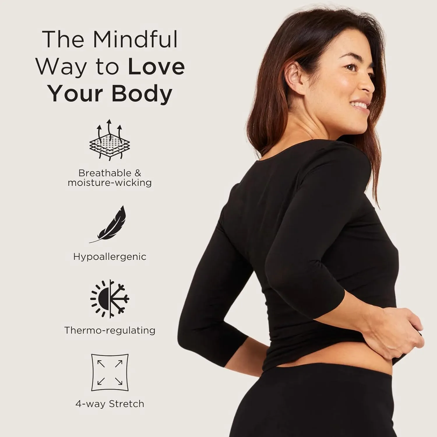Boody Body EcoWear Womens Scoop Top, 3/4 Sleeve, Soft Breathable, Lightweight Slim Fit, Viscose Made from Bamboo
