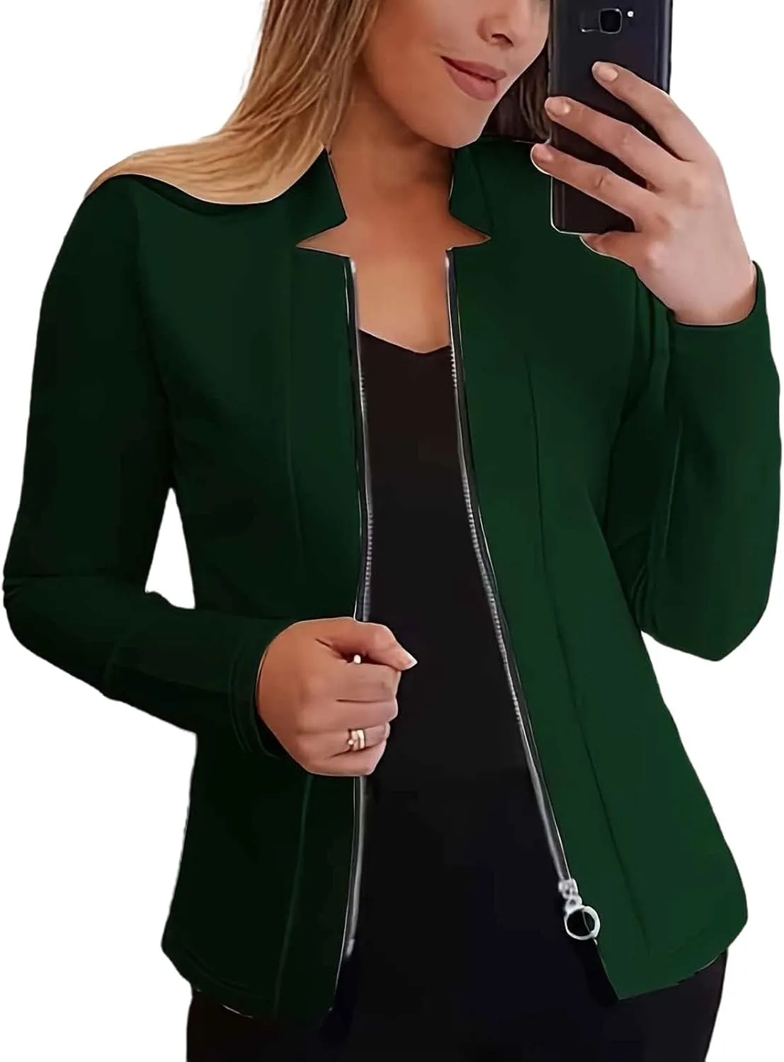 Bussiness Blazers for Women Notched Collar Suit Jacket Long Sleeve Work Office Blazer Jacket Solid Zipper Jackets