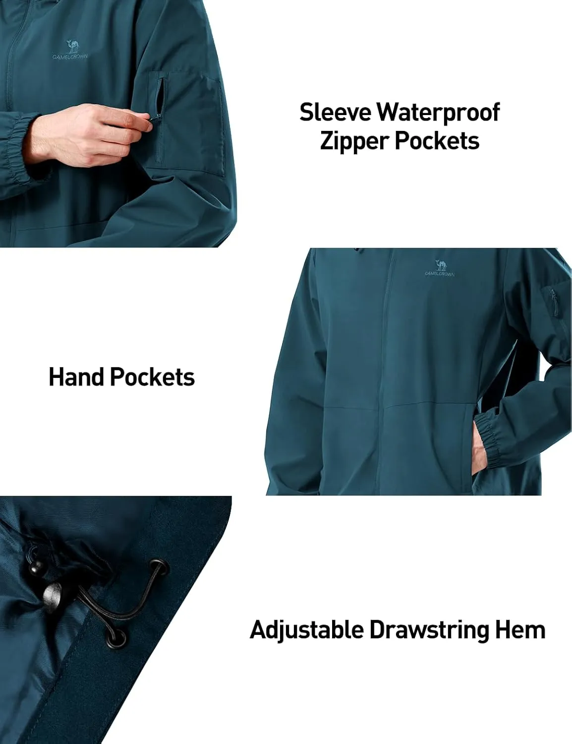 CAMELSPORTS Men Waterproof Softshell Jacket Windbreaker Hooded lightweight Rain Coat for Outdoor Hiking