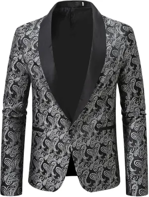 Casual Blazer for Mens Trend Color Block One Button Sport Coat Slim Lightweight Suit Blazer Jacket Prom Party Jacket