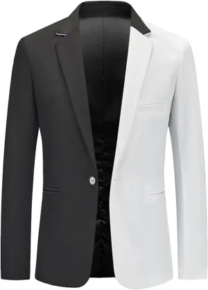 Casual Blazer for Mens Trend Color Block One Button Sport Coat Slim Lightweight Suit Blazer Jacket Prom Party Jacket