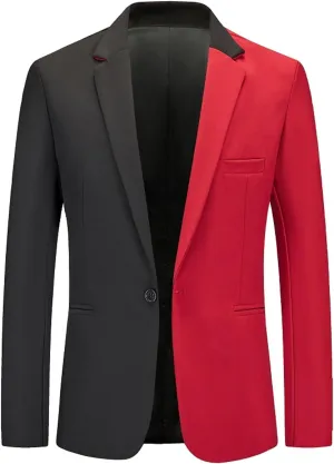 Casual Blazer for Mens Trend Color Block One Button Sport Coat Slim Lightweight Suit Blazer Jacket Prom Party Jacket