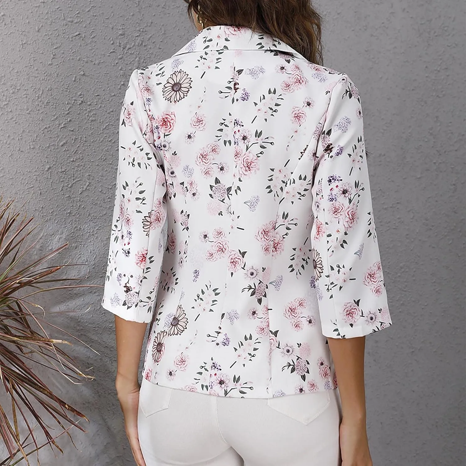Casual Business Blazers for Women Floral Print 3/4 Sleeve Work Office Blazer 2024 Trendy Open Front Fall Jacket Outfit