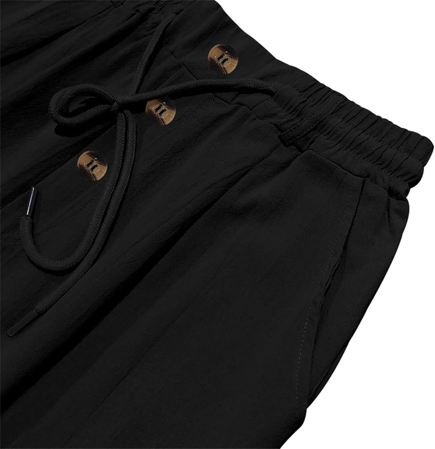 Casual Linen Pants Men Breathable Lightweight Summer Beach Pant Button and Drawstring Elastic Waist Trousers for Summer
