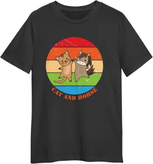 Cat and Horse Retro Sunset T-Shirt, Gift Cat and Horse Retro Sunset T-Shirt, Funny Cat and Horse Retro Sunset T-Shirt, Love Cat and Horse Retro Sunset T-Shirt Black