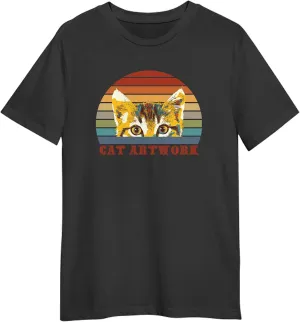 Cat Artwork Retro Sunset T-Shirt, Gift for Cat Artwork Retro Sunset T-Shirt, Funny Cat Artwork Retro Sunset T-Shirt Black