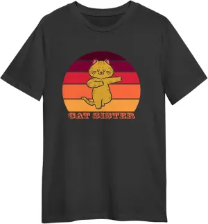 Cat Sister Retro Sunset T-Shirt, Gift Cat Sister Retro Sunset T-Shirt, Funny Cat Sister Retro Sunset T-Shirt, Love Cat Sister Retro Sunset T-Shirt Black