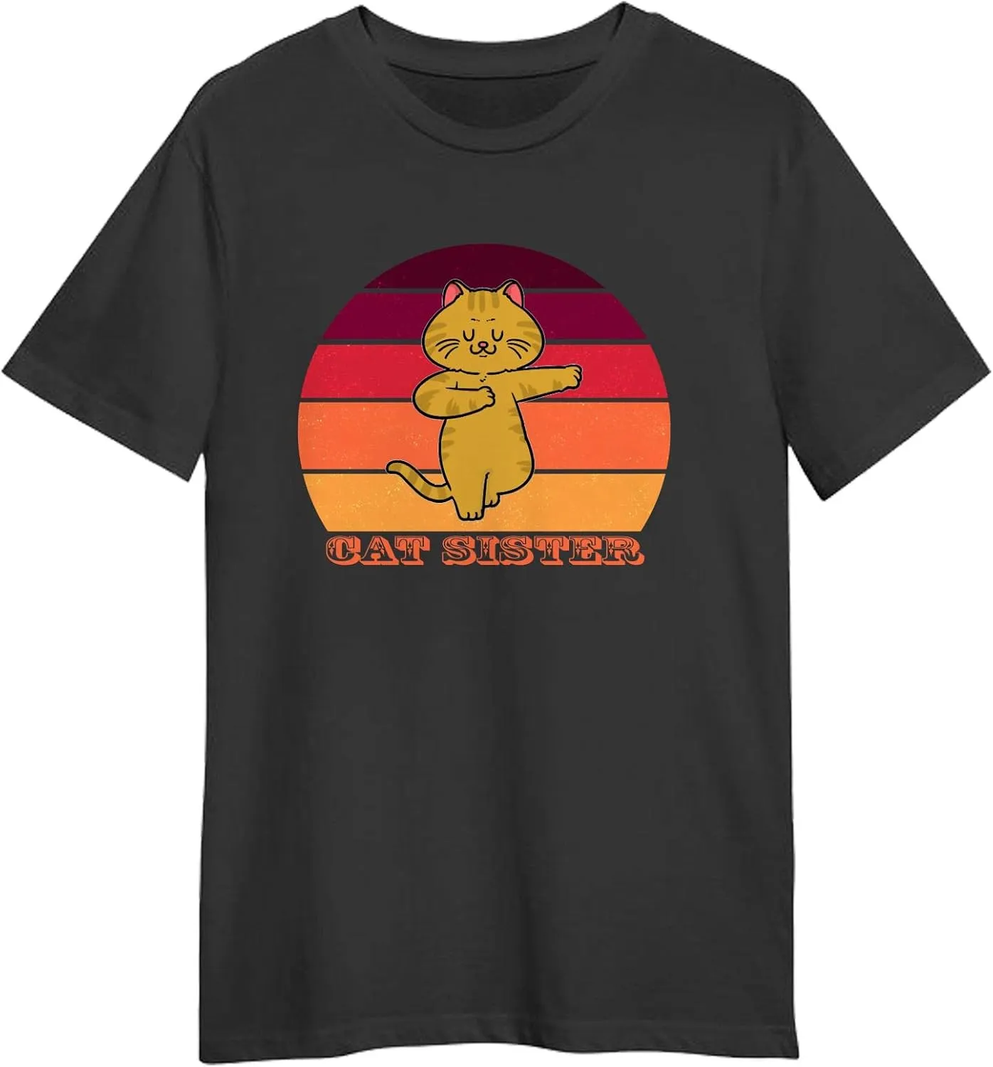 Cat Sister Retro Sunset T-Shirt, Gift Cat Sister Retro Sunset T-Shirt, Funny Cat Sister Retro Sunset T-Shirt, Love Cat Sister Retro Sunset T-Shirt Black