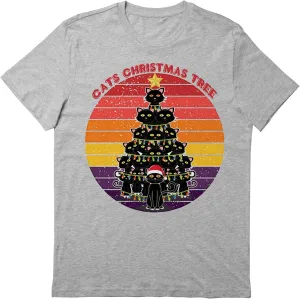 Cats Christmas Tree Retro Sunset T-Shirt, Gift Cats Christmas Tree Retro Sunset T-Shirt, Funny Cats Christmas Tree Retro Sunset T-Shirt, Gift Cats Christmas Tree Retro Sunset T-Shirt Gray