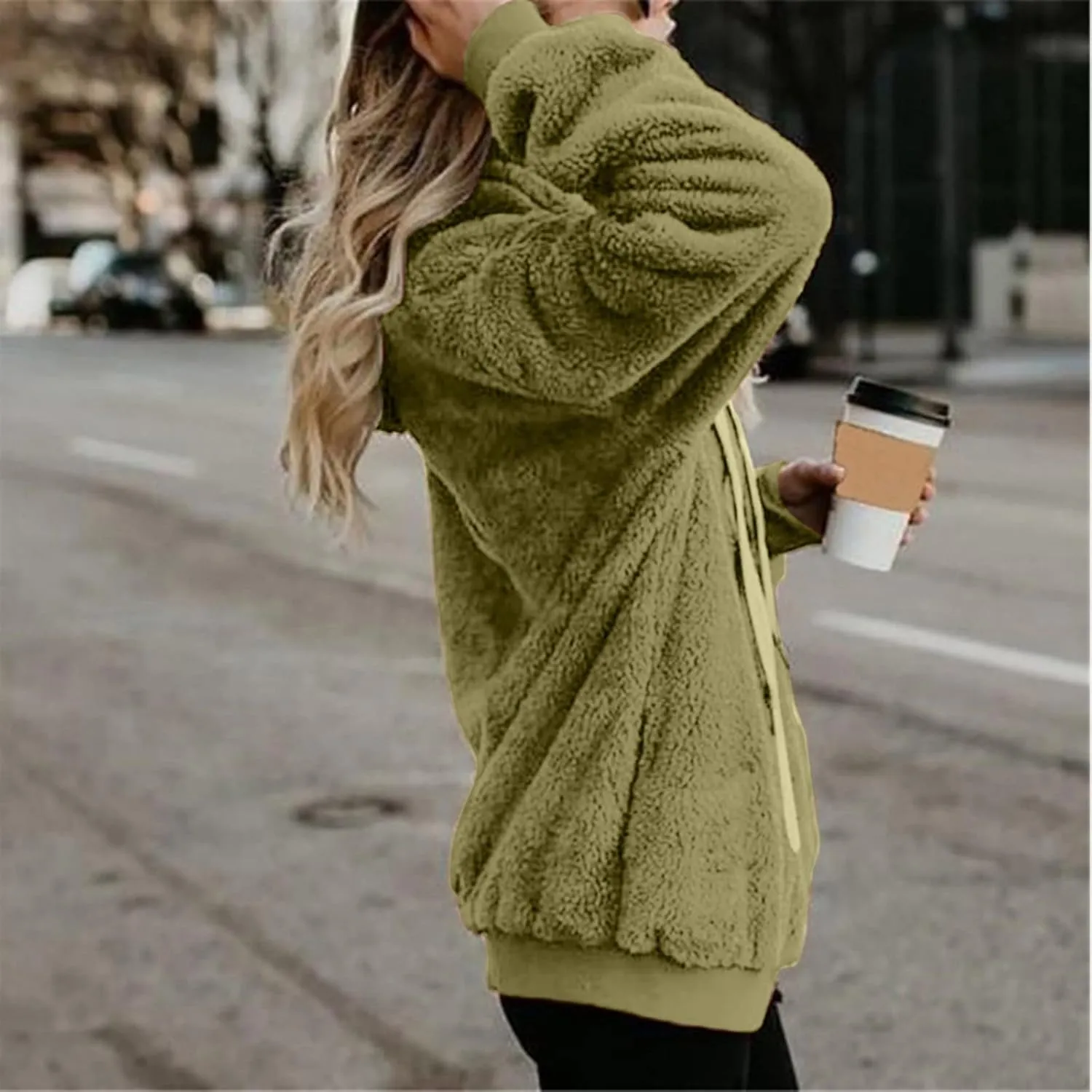Cdiecer Fluffy Fleece Hoodies Womens Zip Up Sweatshirt Warm Hooded Jacket Oversized Sherpa Coat Outwear with Pockets