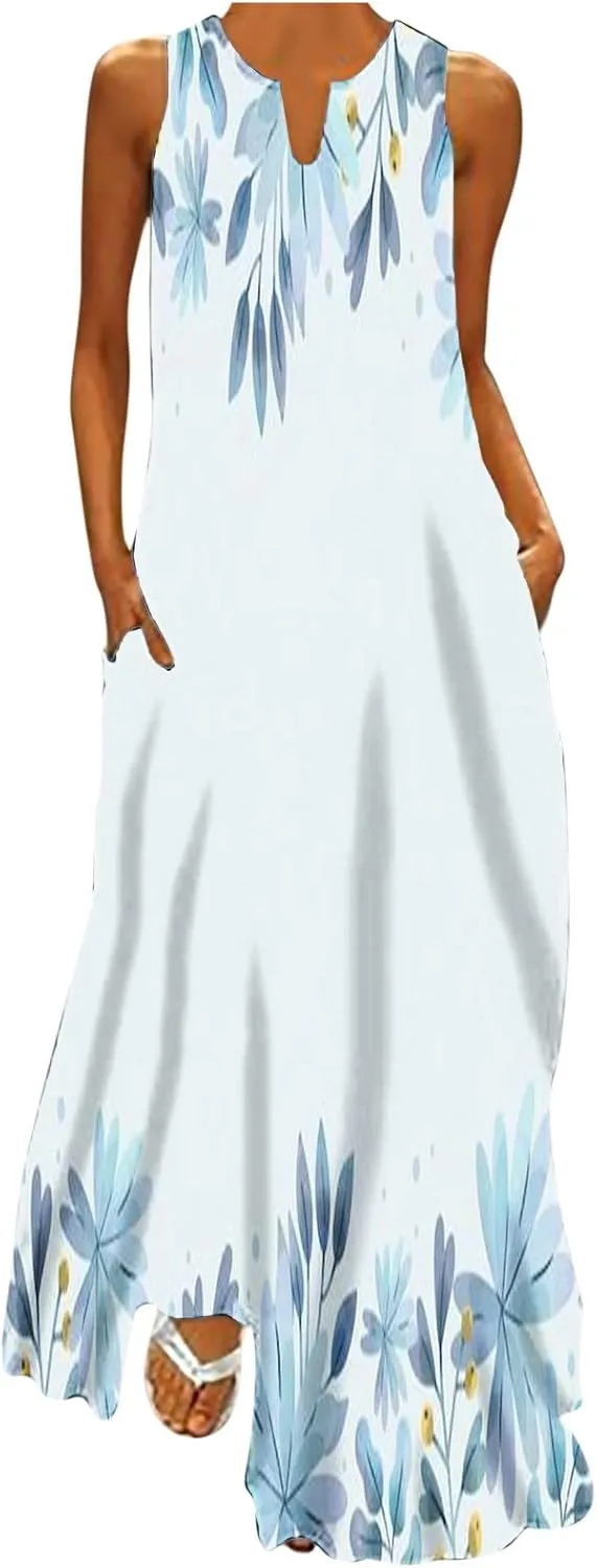 Ceboyel Womens Floral Summer Long Maxi Dress Bohemian Sleeveless Sundresses Casual Flowy Sun Dresses Trendy Resort Wear 2023