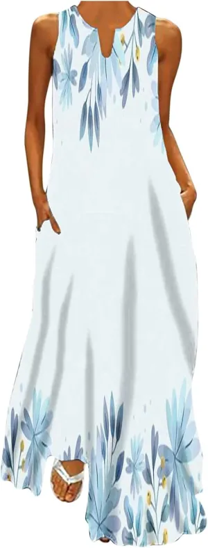 Ceboyel Womens Floral Summer Long Maxi Dress Bohemian Sleeveless Sundresses Casual Flowy Sun Dresses Trendy Resort Wear 2023
