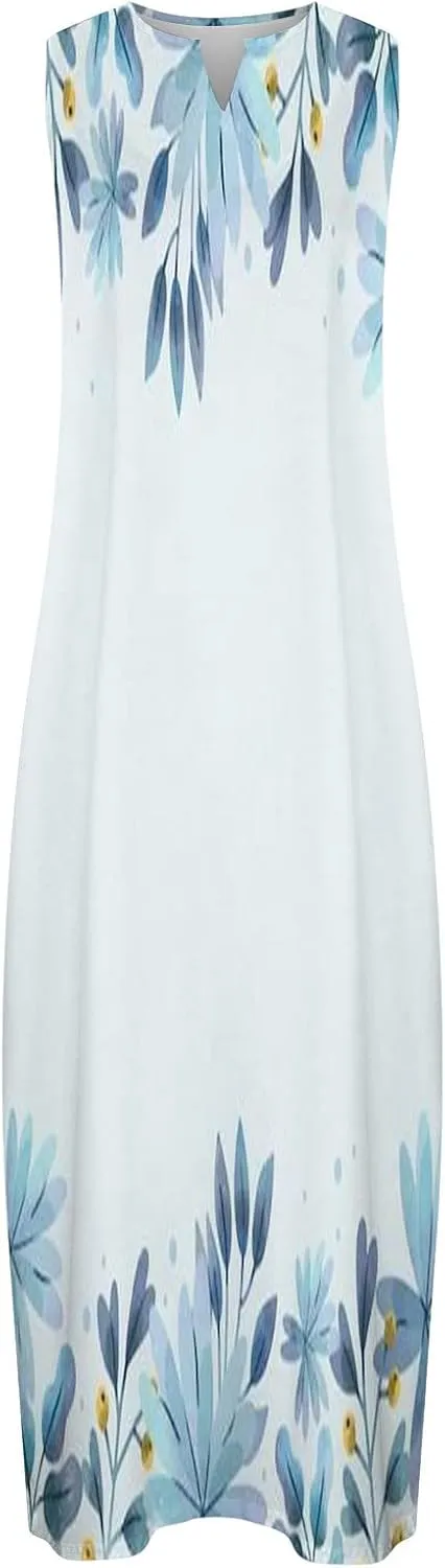 Ceboyel Womens Floral Summer Long Maxi Dress Bohemian Sleeveless Sundresses Casual Flowy Sun Dresses Trendy Resort Wear 2023