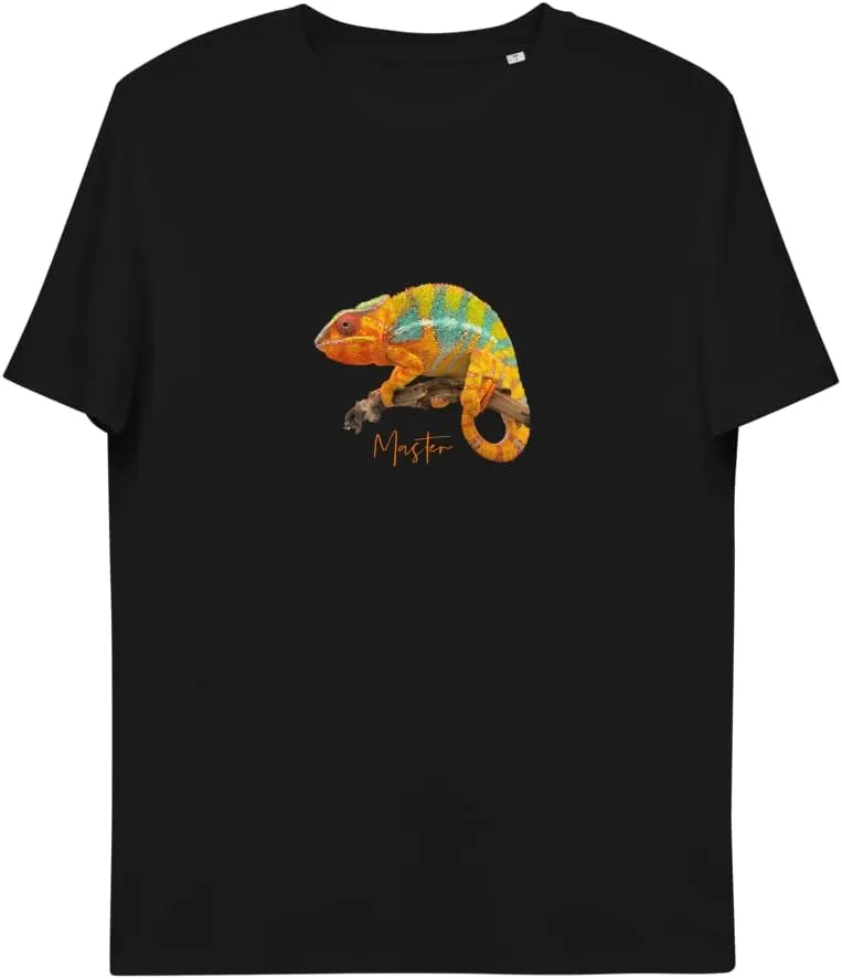 Chameleon Master Organic Cotton t-Shirt. Unisex t Shirt Available in Black and Blue.