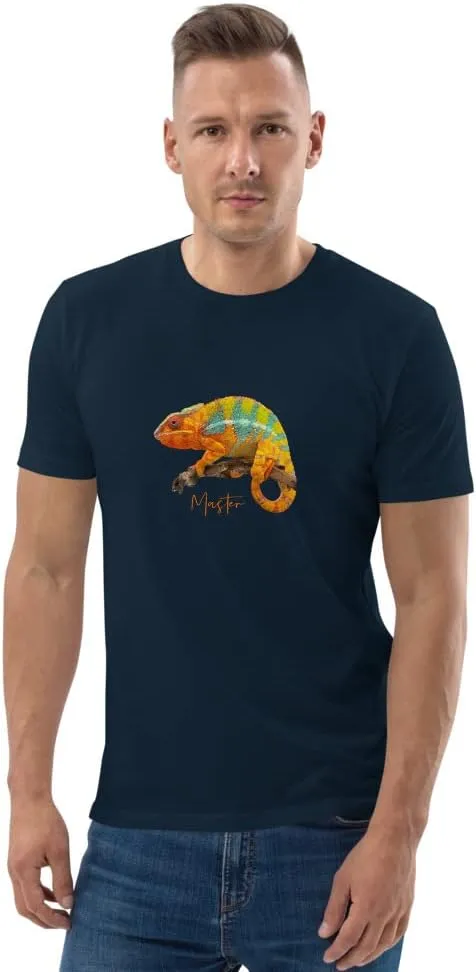 Chameleon Master Organic Cotton t-Shirt. Unisex t Shirt Available in Black and Blue.