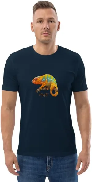 Chameleon Master Organic Cotton t-Shirt. Unisex t Shirt Available in Black and Blue.