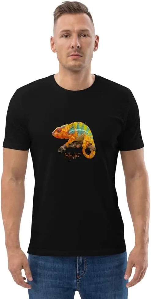 Chameleon Master Organic Cotton t-Shirt. Unisex t Shirt Available in Black and Blue.