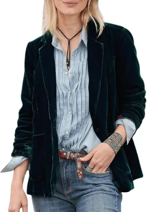 CHARTOU Casual 1 Button Velvet Jacket Women Velvet Cardigan Blazer Office Work Short Coat Suit Jacket with Pocket