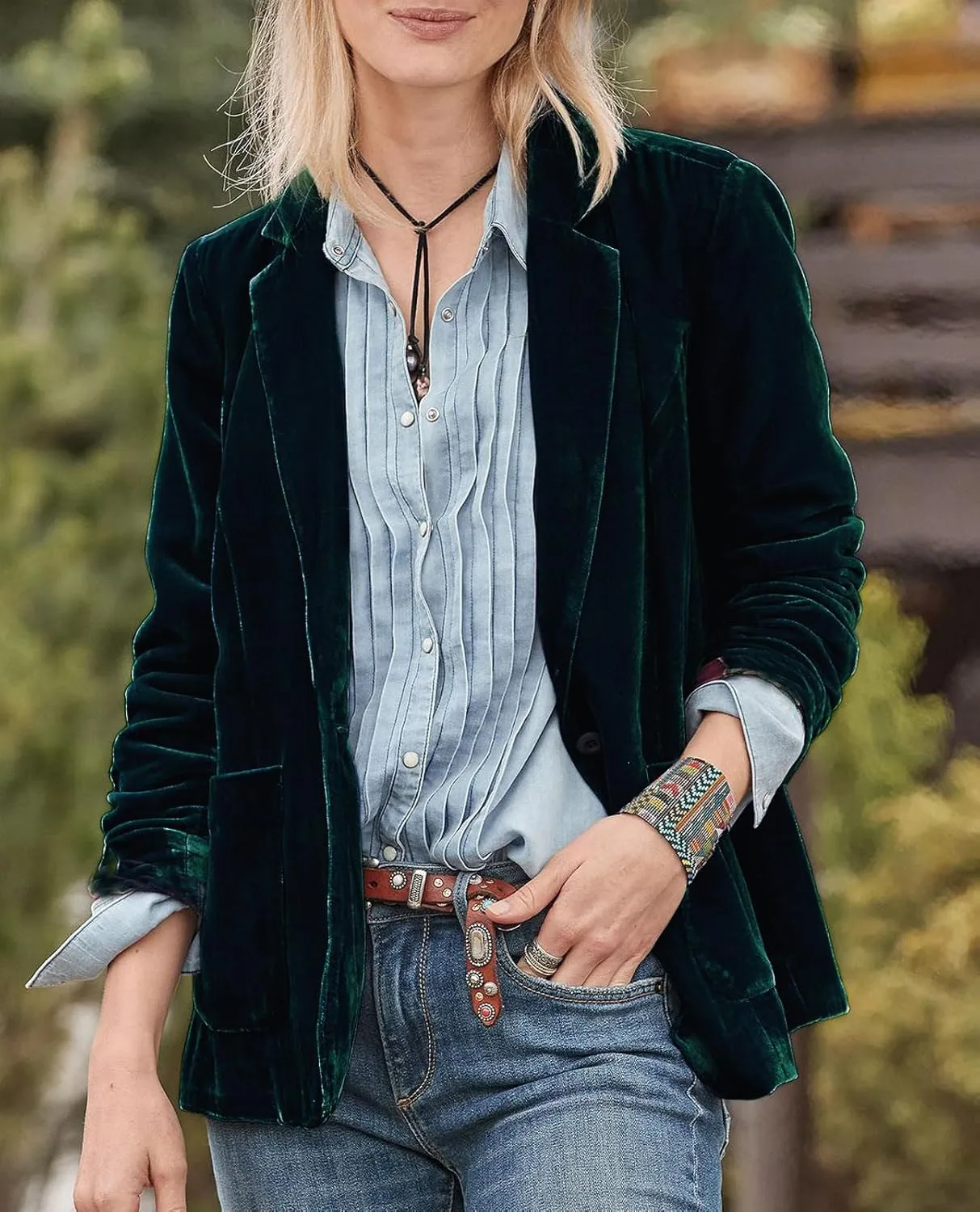 CHARTOU Casual 1 Button Velvet Jacket Women Velvet Cardigan Blazer Office Work Short Coat Suit Jacket with Pocket