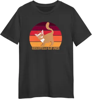Christmas Cat Joke Retro Sunset T-Shirt, Gift for Christmas Cat Joke Retro Sunset T-Shirt, Funny Christmas Cat Joke Retro Sunset T-Shirt Black