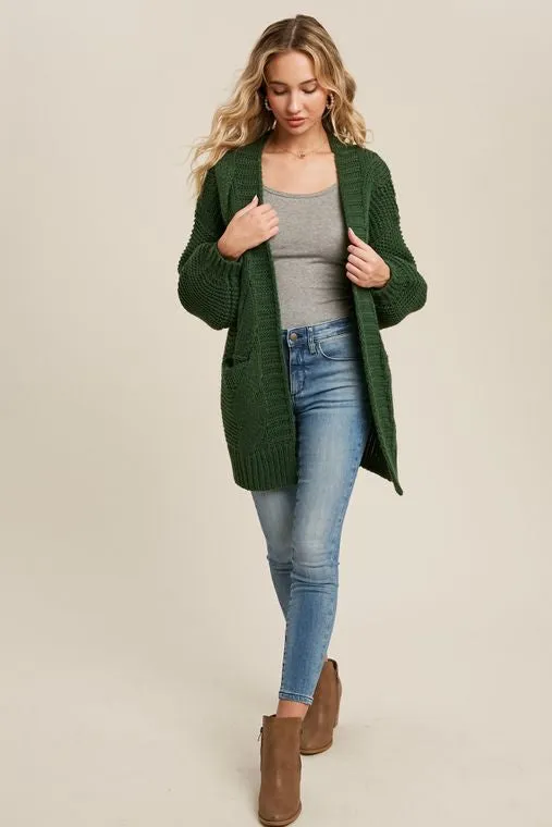 CHUNKY CABLE LANTERN SLEEVE CARDIGAN