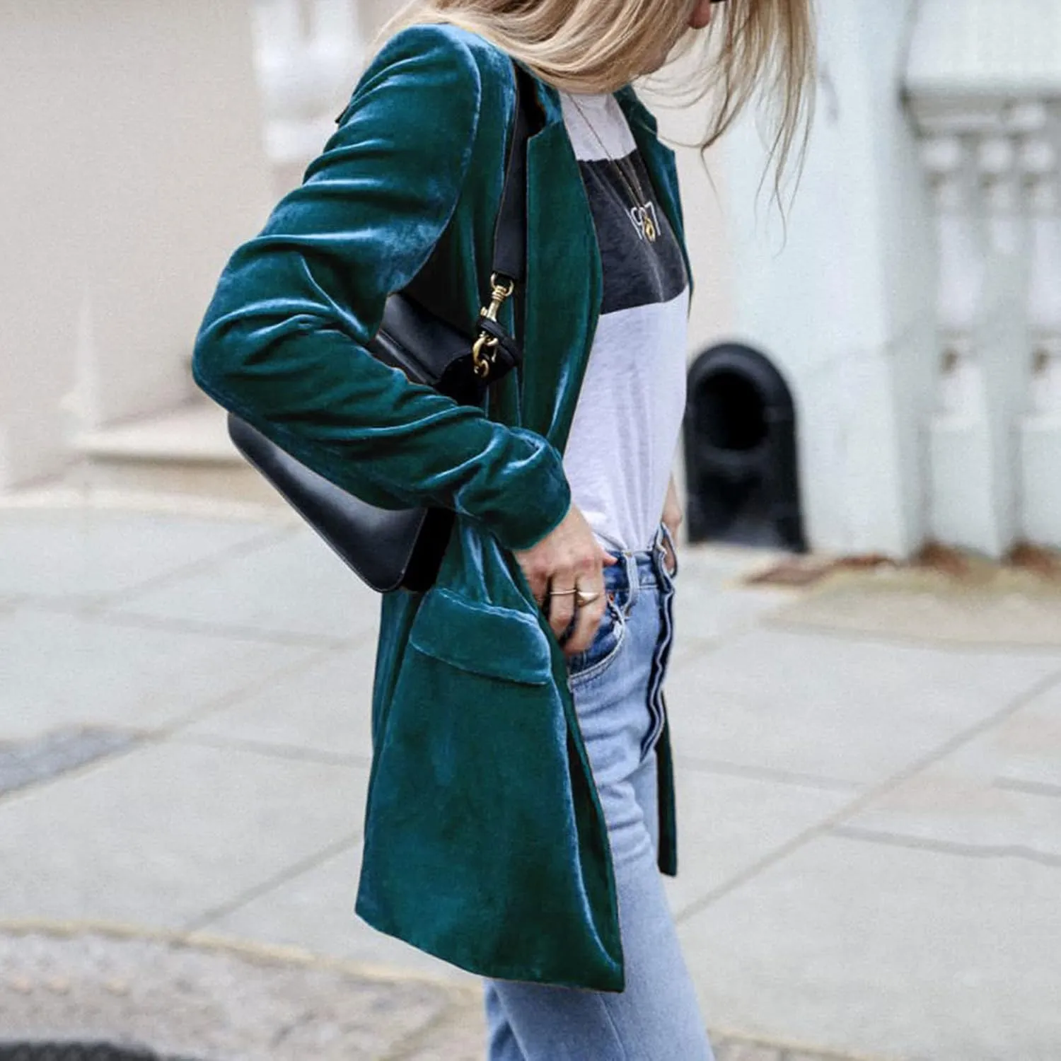 cooki Velvet Blazer Jackets for Women Velvet Trench Coat Open Front Cardigan with Pockets Long Lapel Winter Velvet Soft Coat
