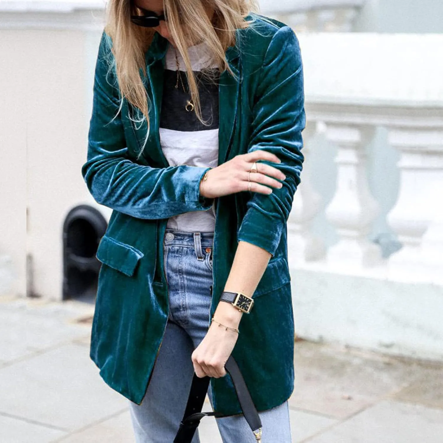 cooki Velvet Blazer Jackets for Women Velvet Trench Coat Open Front Cardigan with Pockets Long Lapel Winter Velvet Soft Coat
