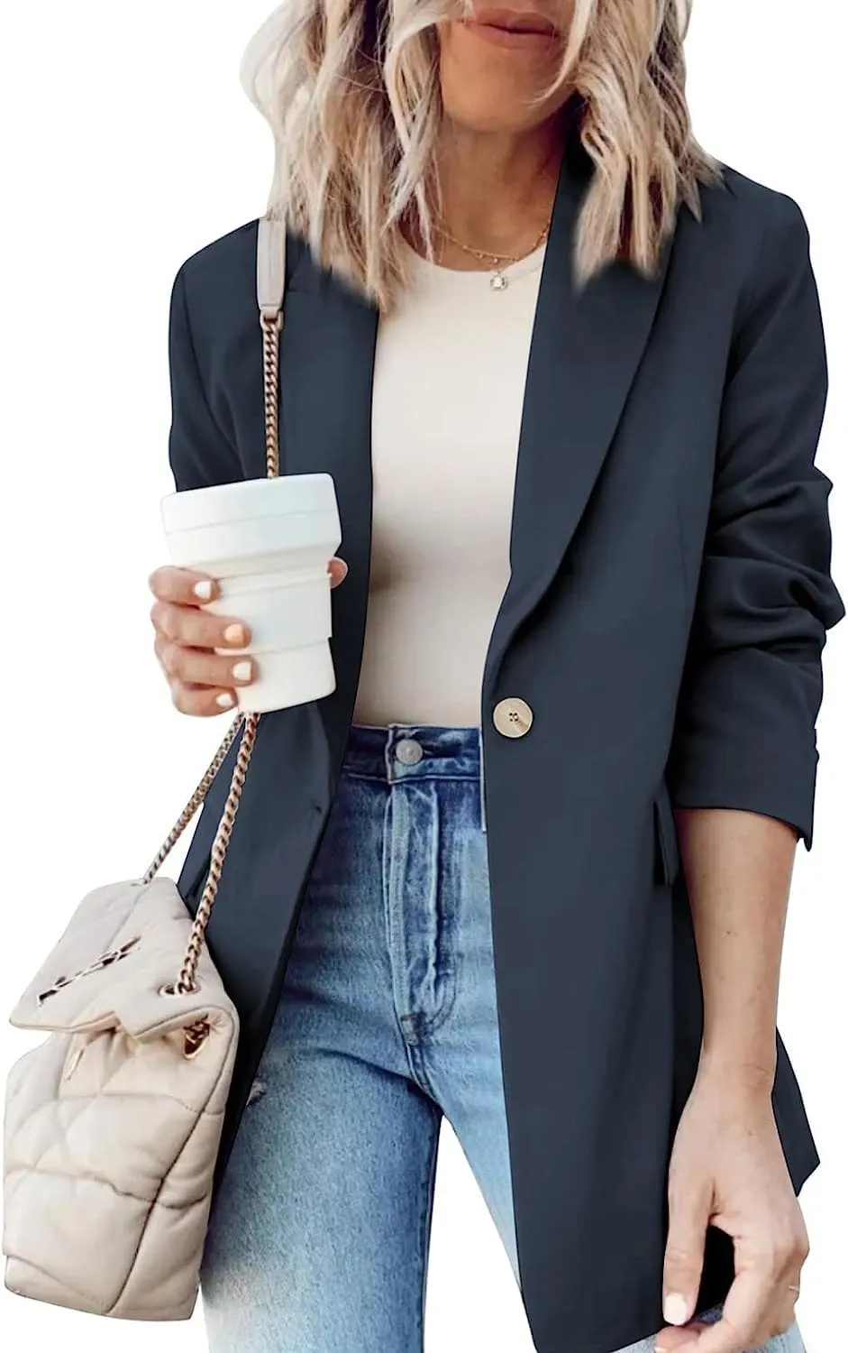 CRAZY GRID Women Business Casual Blazer Fashion Lightweight with Lined Professional Work Office Suit Jacket