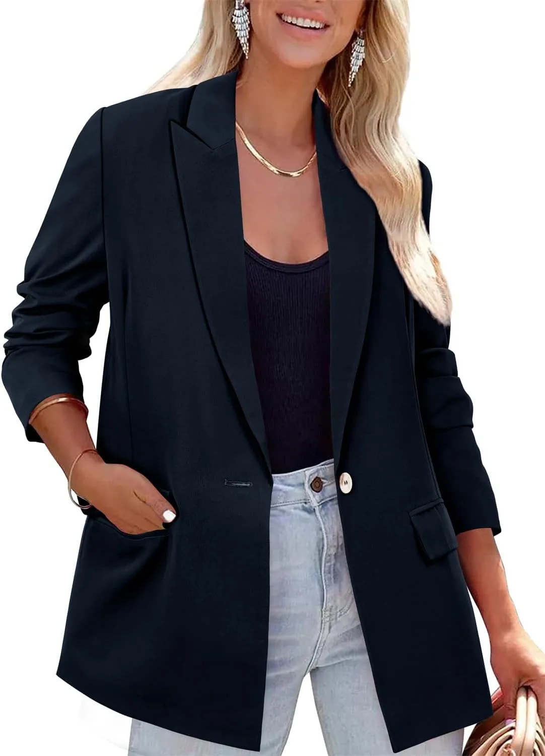 CRAZY GRID Women Business Casual Blazer Fashion Lightweight with Lined Professional Work Office Suit Jacket