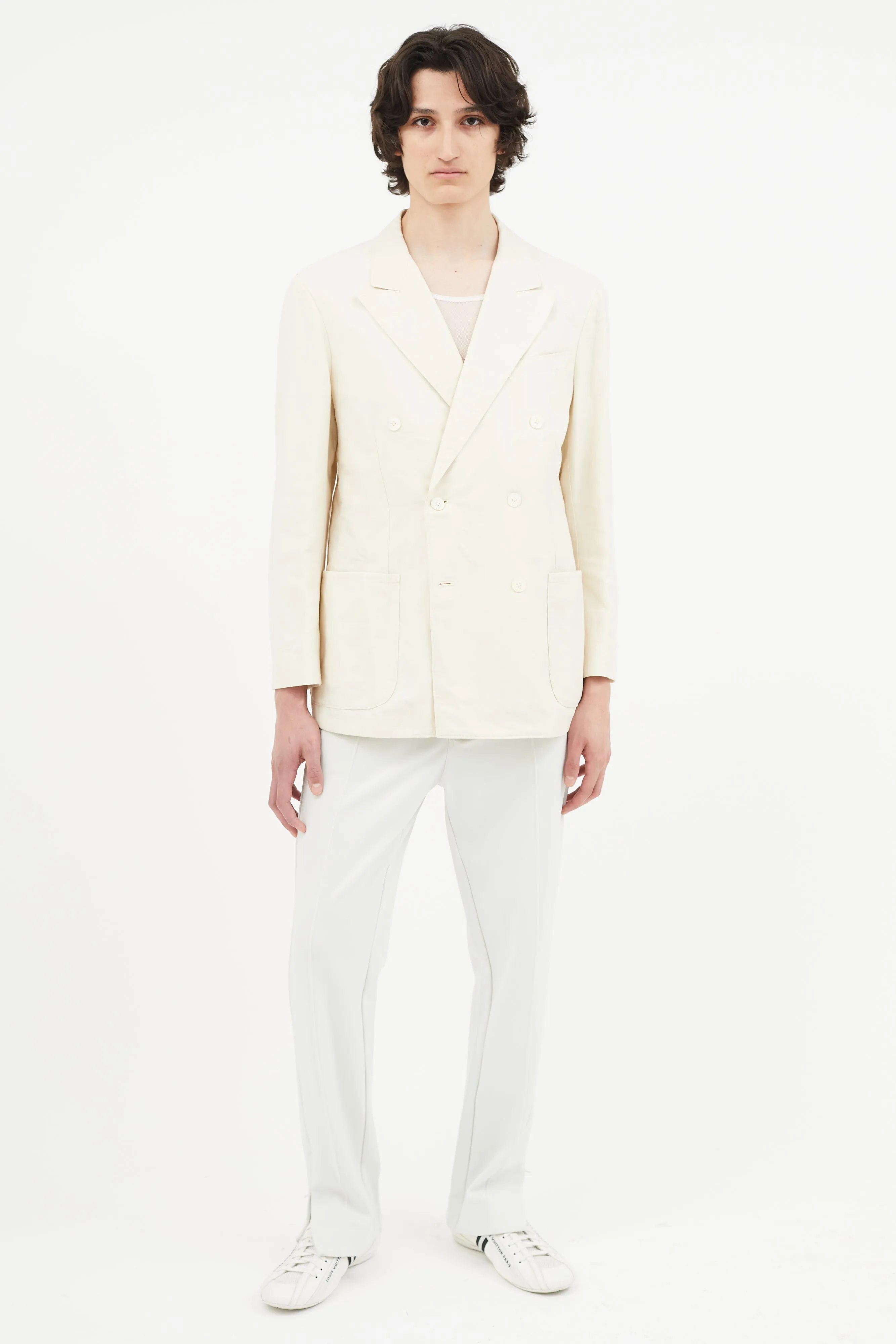 Cream Linen Double Breasted Blazer